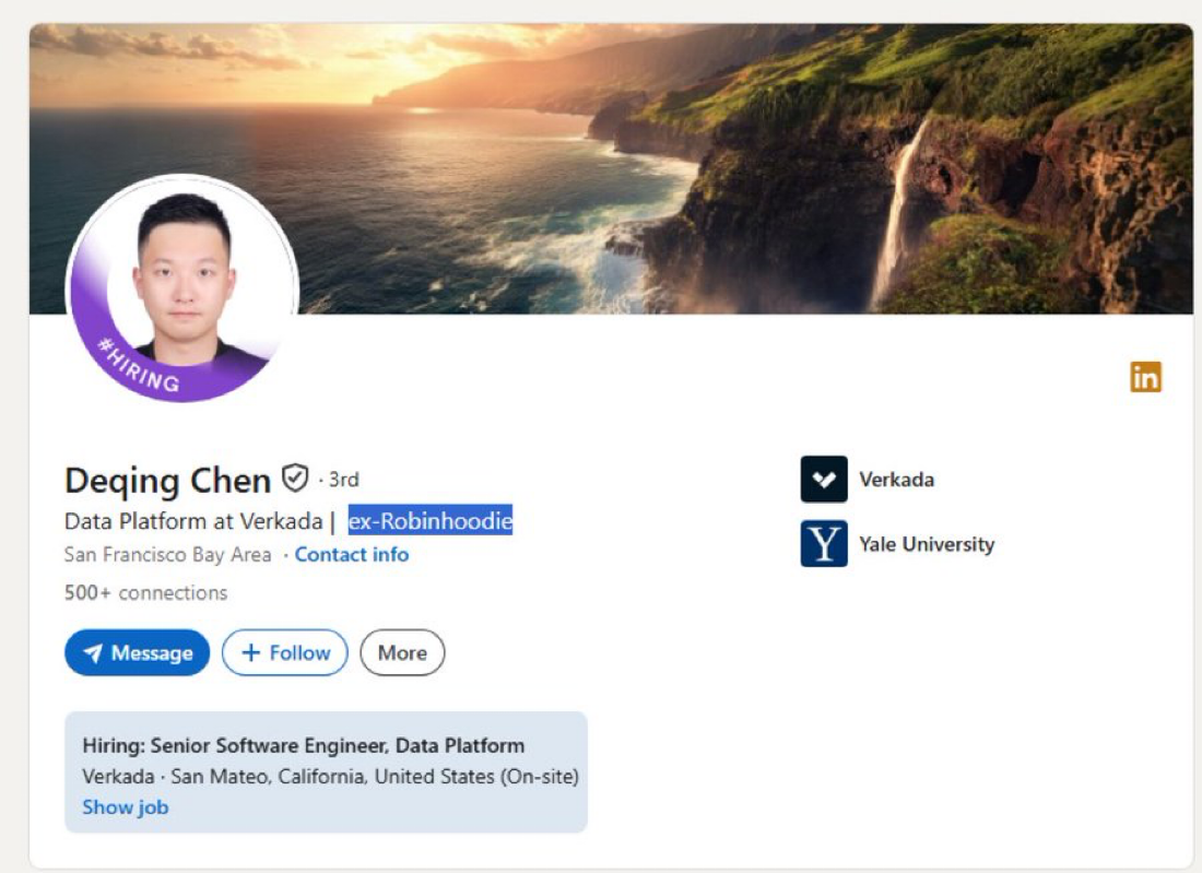 Employees call themselves "ex-Robinhoodie" on LinkedIn.